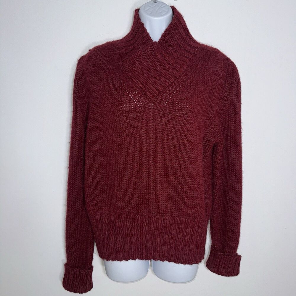 Mason Women Large Burgundy Alpaca Wool Blend Chunky Sweater Ribbed Mock Neck